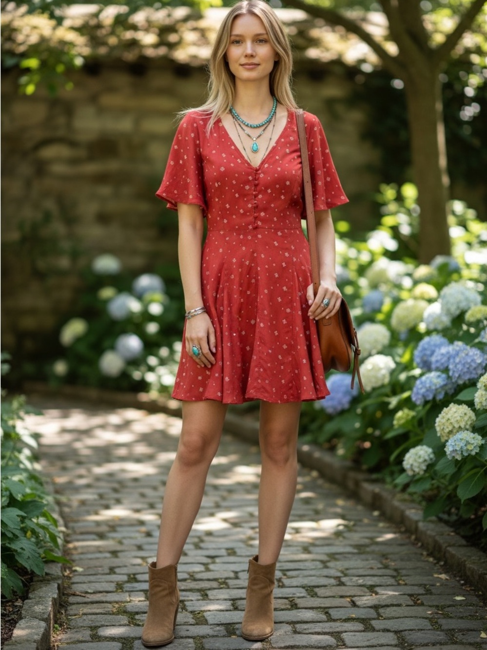 Idyllwind by Miranda Lambert Rust Red Printed Fit & Flare Mini Dress Medium